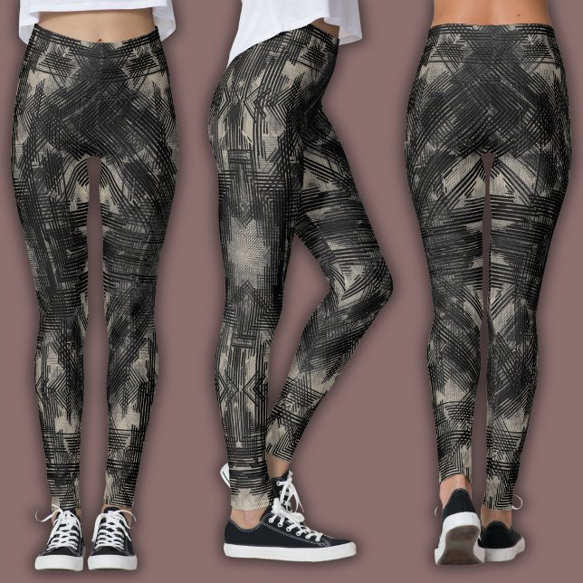 Legging Padrão Geométrico Abstrato | Preto e Bege (Criador carregado)