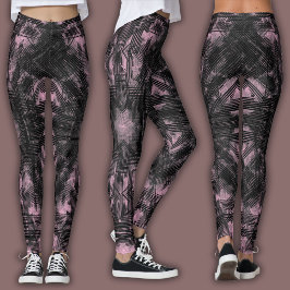 Legging Padrão Geométrico Abstrato | Preto e Blush