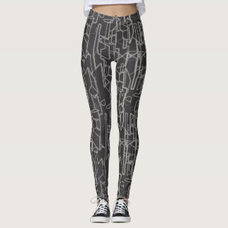 Legging padrão geométrico abstrato preto e branco