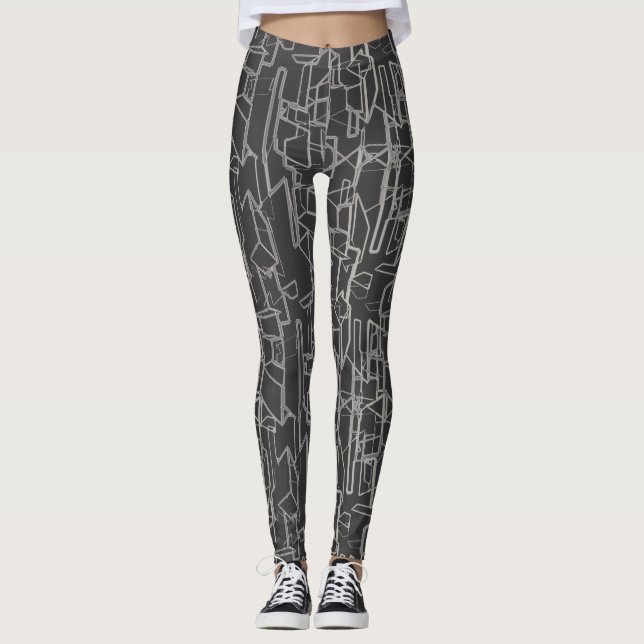 Legging padrão geométrico abstrato preto e branco (Frente)