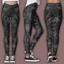 Legging Padrão Geométrico Abstrato | Preto e Cinza