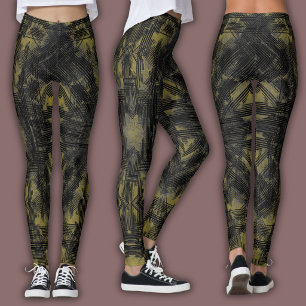 Legging Padrão Geométrico Abstrato Preto e Ócre