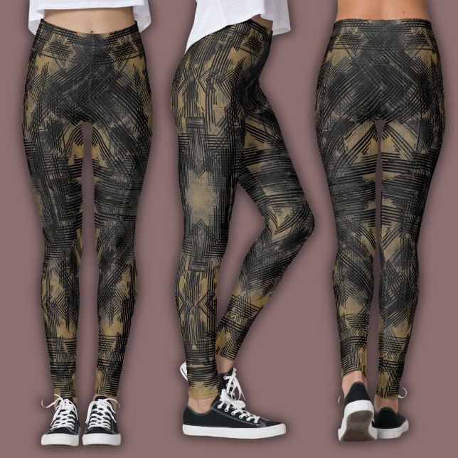 Legging Padrão Geométrico Abstrato | Preto e Pedra (Criador carregado)