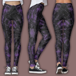 Legging Padrão Geométrico Abstrato | Preto e Roxo