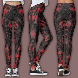 Legging Padrão Geométrico Abstrato | Preto e Vermelho