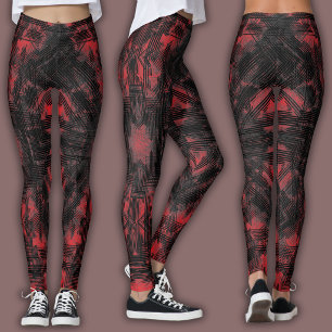Legging Padrão Geométrico Abstrato Preto e Vermelho