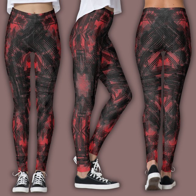Legging Padrão Geométrico Abstrato | Preto e Vermelho (Criador carregado)