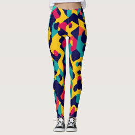 Legging Padrão Geométrico Amarelo Azul Cor-de-Rosa Moderno