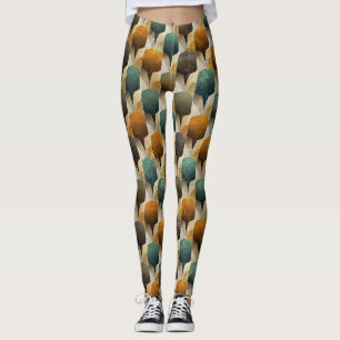Legging Padrão Geométrico Art Deco em Verde Água e Dourado