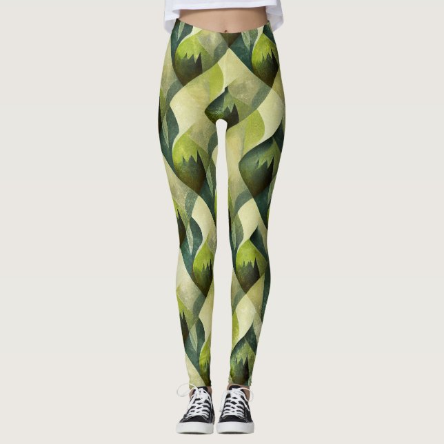 Legging Padrão Geométrico Art Déco Ouro Verde (Frente)