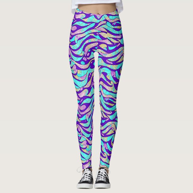 Legging Padrão Geométrico Azul Abstrato e Colorido   (Frente)