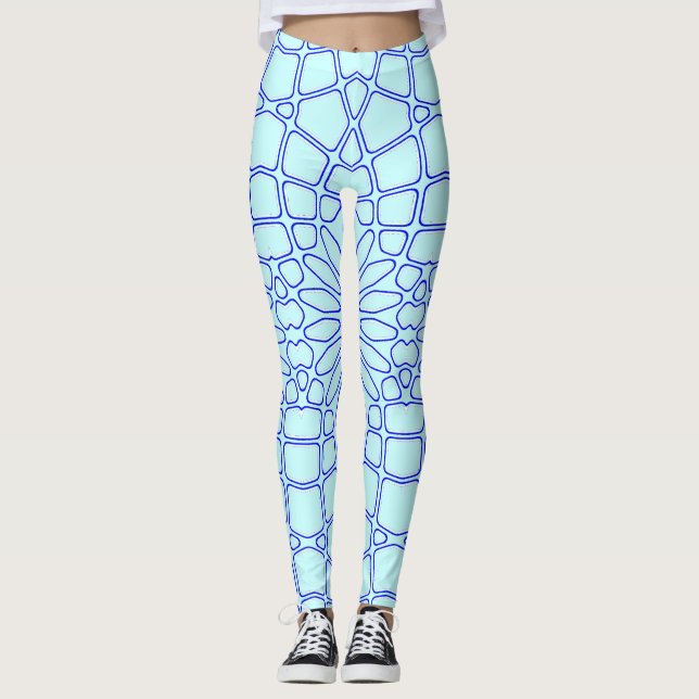 Legging Padrão geométrico azul "Ratti_Creative_Arts" (Frente)