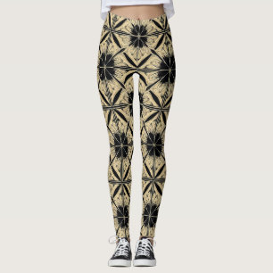 Legging Padrão Geométrico Bege Preto Presente Para Estilo