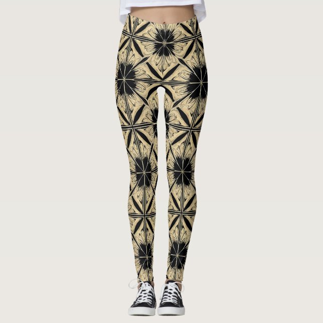 Legging Padrão Geométrico Bege Preto Presente Para Estilo (Frente)