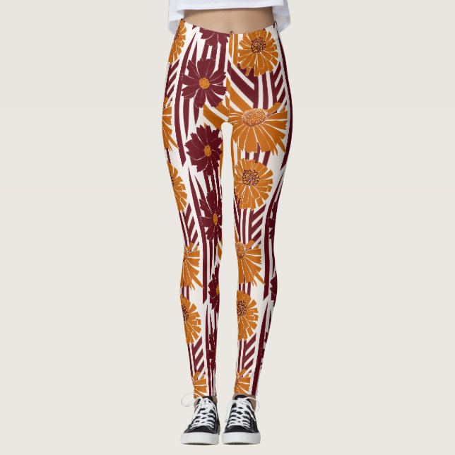 Legging Padrão Geométrico Botânico de Outono Elegante (Frente)