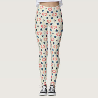 Legging Padrão Geométrico Botânico Folk Rosa Marinho
