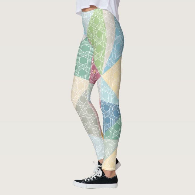 Legging Padrão Geométrico Branco e Padrão Colorido (Esquerda)