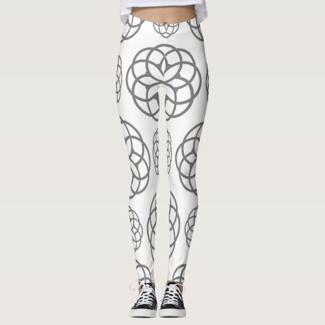 Legging Padrão Geométrico Cinza Círculos Moderno Elegante (Frente)