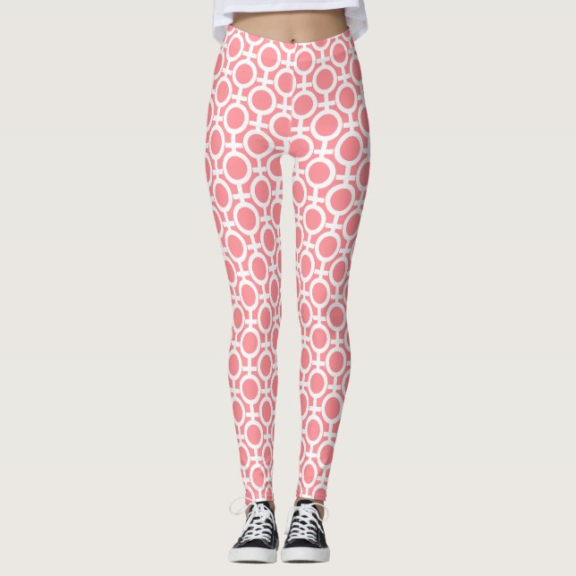 Legging Padrão Geométrico Circular em Rosa Coral Claro (Frente)