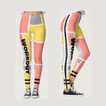 Legging Padrão geométrico colorido l Exposição única<br><div class="desc">Padrão de abstrato gráfico,  cor-de-rosa Bonito,  amarelo e cinza com texto preto para exercício. Um design único em padrão geométrico colorido para ela.</div>