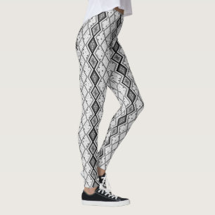 Legging Padrão Geométrico das Sequências de Branco e Cinza