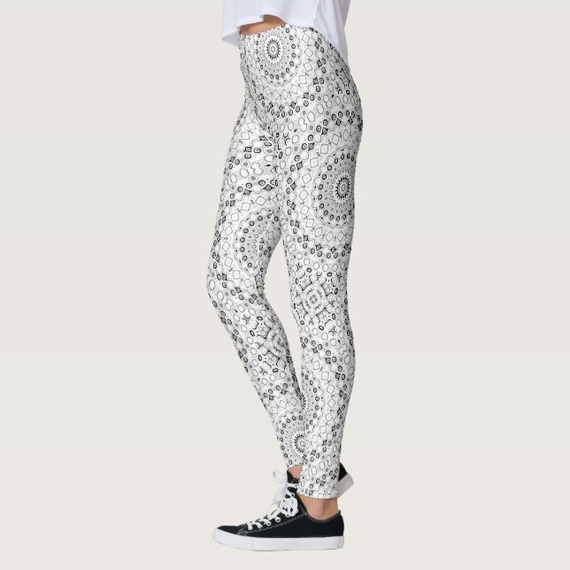 Legging Padrão Geométrico de Mandala Preto e Branco (Esquerda)