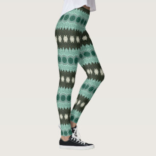 Legging Padrão Geométrico de Mandala Teal e Verde