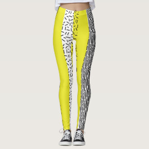Legging Padrão Geométrico de Mistura Amarela e Preta