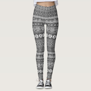 Legging Padrão geométrico de pontos cruzados preto e branc