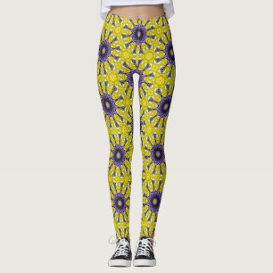 Legging Padrão Geométrico do Caleidoscópio Amarelo-Cinto