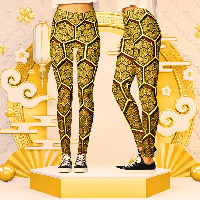 Legging Padrão Geométrico do Dourado Shiny Hexagon Abstrat (Criador carregado)