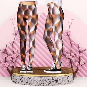 Legging Padrão Geométrico do Hexágono de Bronze Castanho