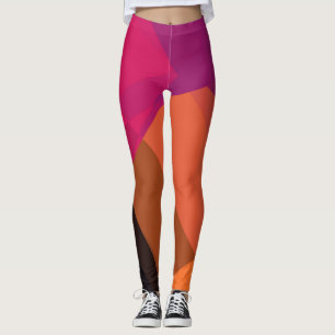 Legging Padrão Geométrico do Preto-Laranja Roxo