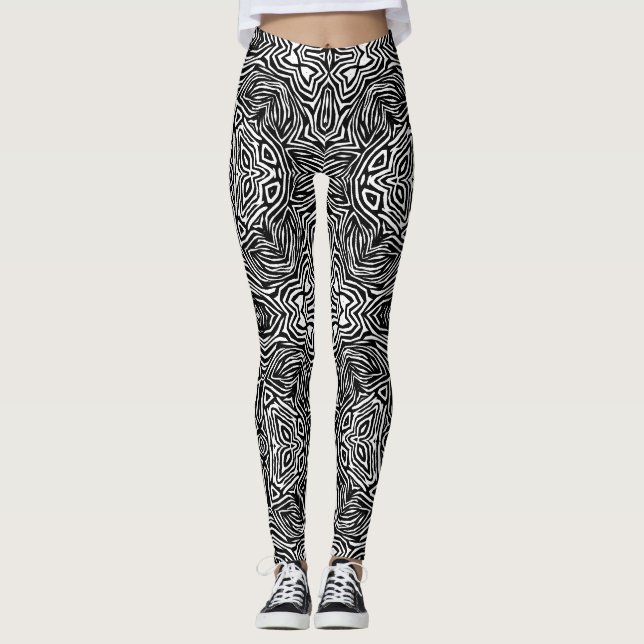 Legging Padrão geométrico dos abstrato a preto e branco (Frente)