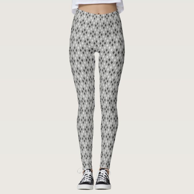 Legging padrão geométrico fino cinza preto e branco (Frente)