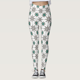 Legging Padrão Geométrico Floral Bege Turquesa
