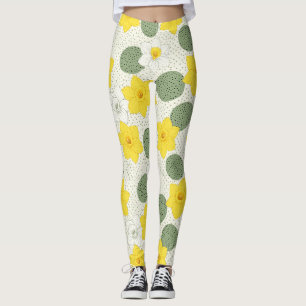 Legging Padrão Geométrico Floral de Narciso Botânico (1)