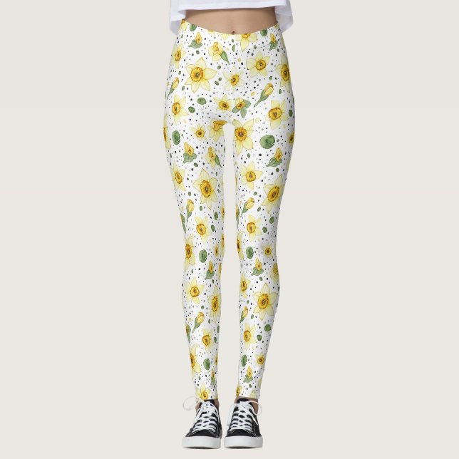 Legging Padrão Geométrico Floral de Narciso Botânico (2) (Frente)
