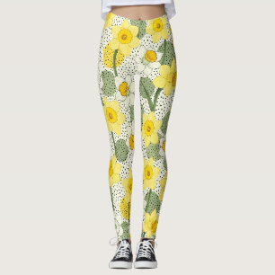 Legging Padrão Geométrico Floral de Narciso Botânico (3)