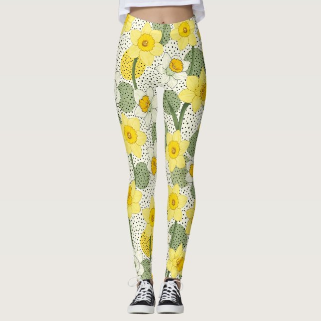 Legging Padrão Geométrico Floral de Narciso Botânico (3) (Frente)