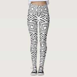 Legging Padrão geométrico floral preto e branco