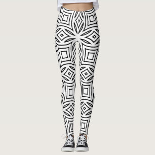 Legging Padrão geométrico floral preto e branco