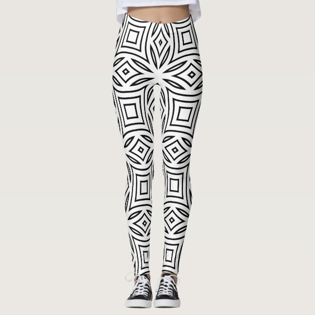 Legging Padrão geométrico floral preto e branco (Frente)