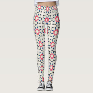 Legging Padrão Geométrico Floral Rosa Marinho
