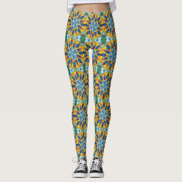 Legging Padrão geométrico fractal azul e amarelo