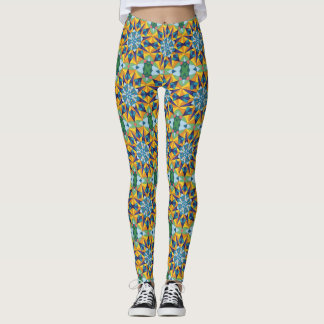 Legging Padrão geométrico fractal azul e amarelo