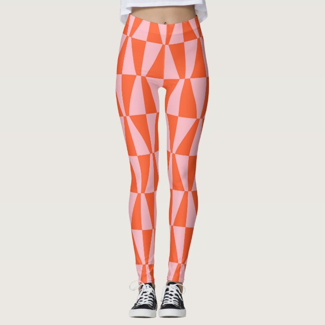 Legging Padrão Geométrico Laranja e Rosa (Frente)