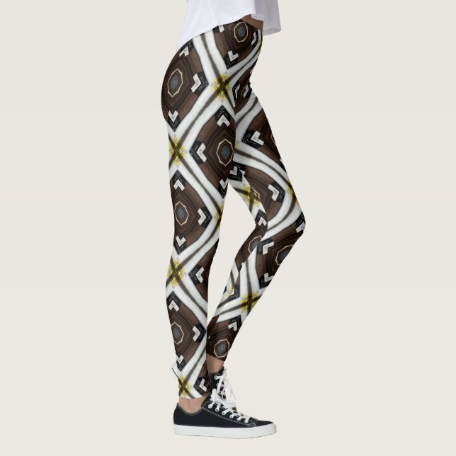 Legging Padrão Geométrico Marrom e Branco (Direita)