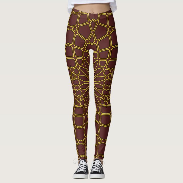 Legging Padrão geométrico marrom "Ratti_Creative_Arts" (Frente)