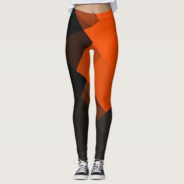 Legging Padrão Geométrico Moderno da Laranja Cinza (Frente)
